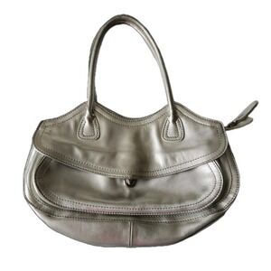 Desmo Silver Leather Shoulder Handbag 2 Handles Hobo Tote Italian Purse